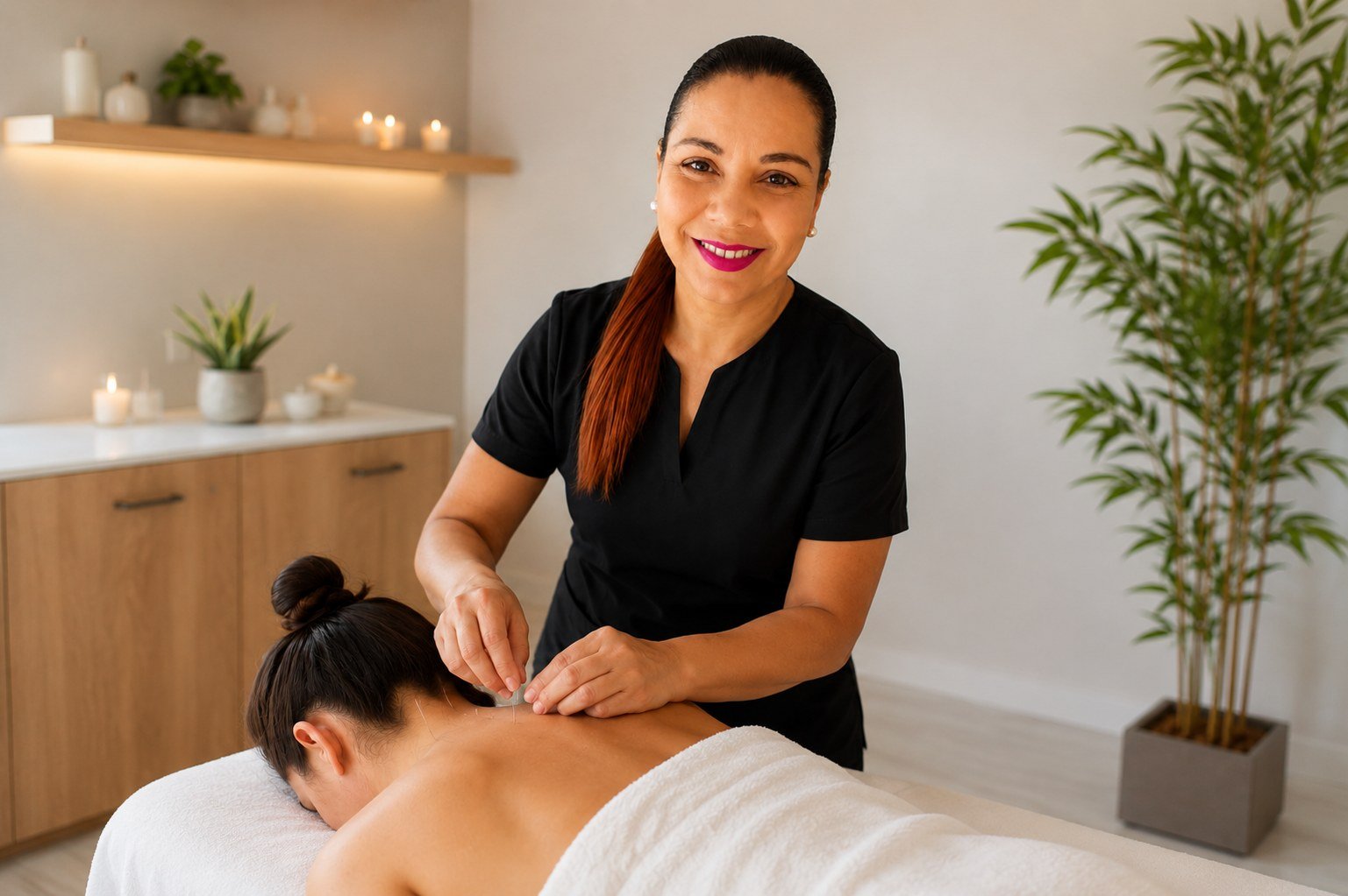 Profissional realizando sessão de Acupuntura
